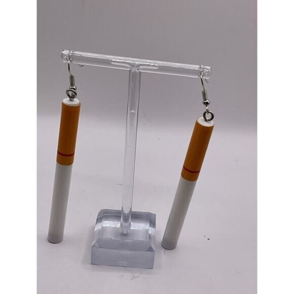 Quirky Cigarette Lookalike Earrings With Silver Hooks - Picture 3 of 3